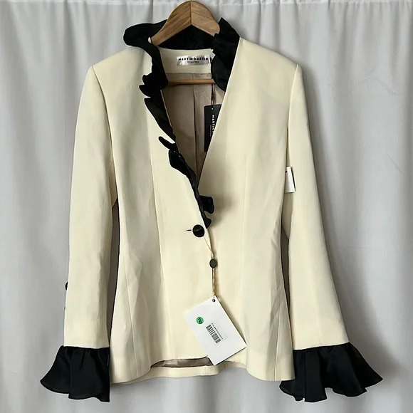 Martin Martin NWT Vintage Ivory/Black Blazer Jacket Coat **Size 36/US 6** 🌸🌸 - Picture 1 of 7